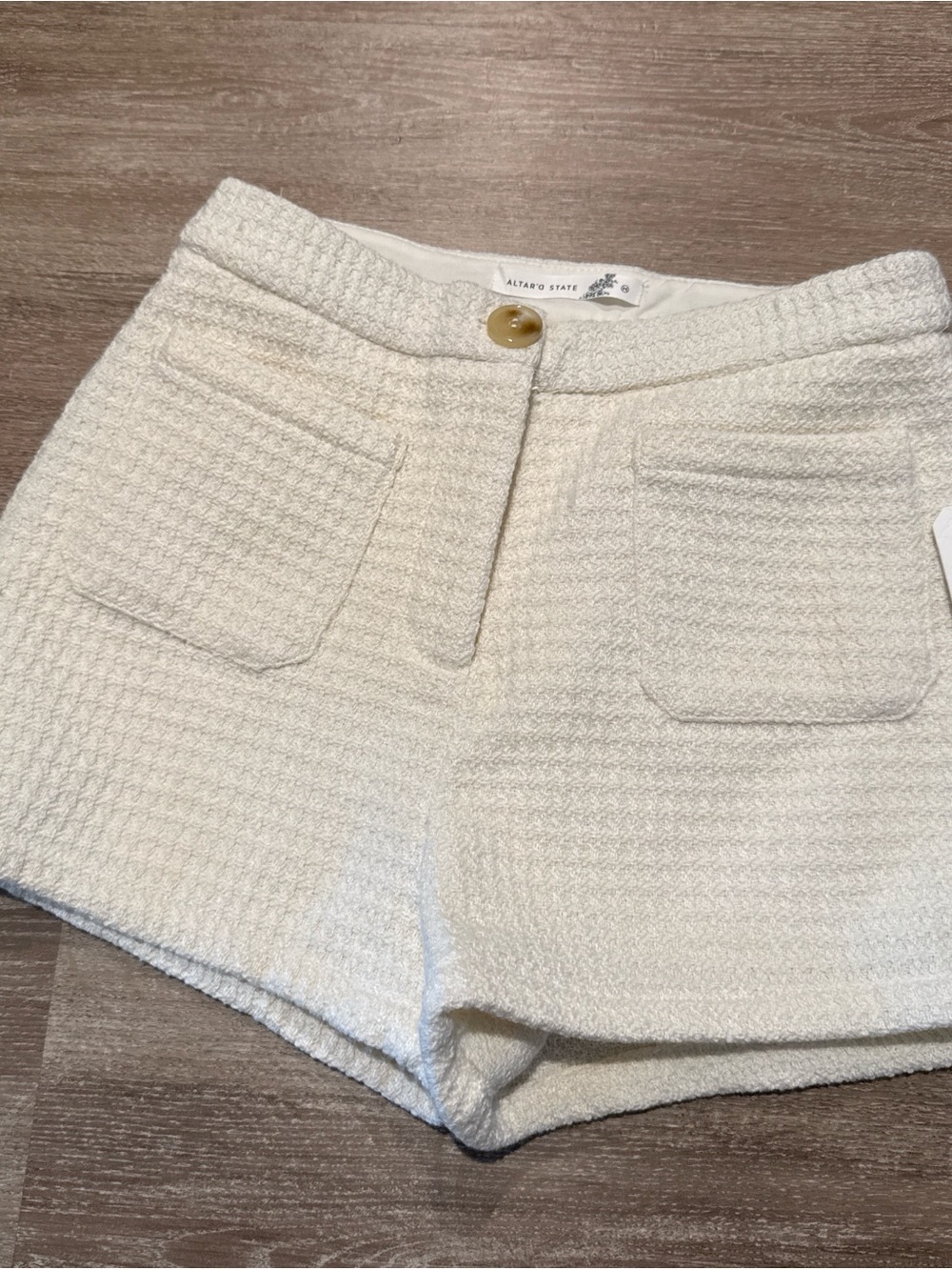 Altar'd State Cream Textured High-Waist Patch Pocket Shorts